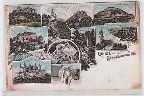 63693 Ak Lithographie Gruss von der schwäbischen Alb um 1910