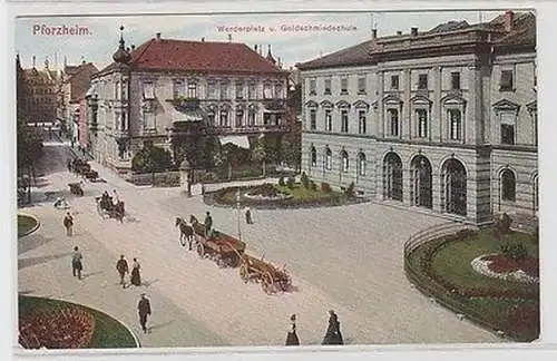 62552 Ak Pforzheim Werderplatz u. Goldschmiedschule 1914