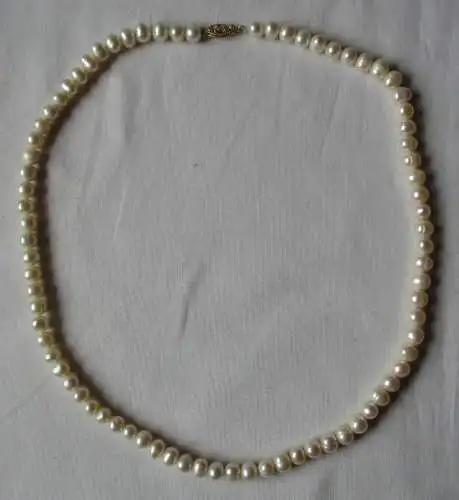 14 Karat Goldverschluss Kette Perlenkette 79 Perlen Ø 7 mm Länge 48cm (124022)