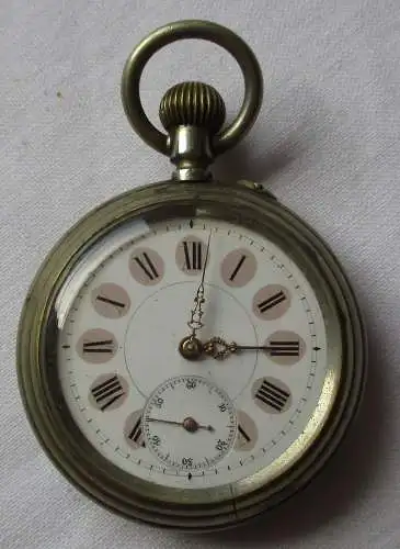 Schöne kleine Nickel Herren Taschenuhr AK um 1920 (153863)