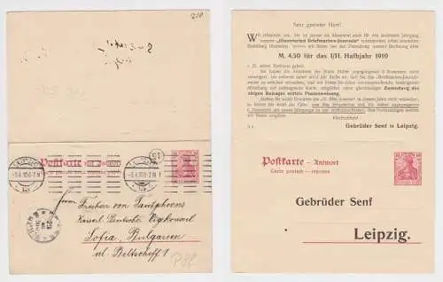 95760 DR Ganzsachen Postkarte P82 Zudruck Gebrüder Senf Briefmarken Leipzig 1910