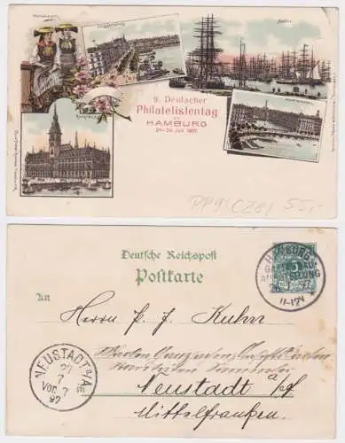 96481 DR Ganzsachen Postkarte PP9/ C28 9. Dt. Philatelistentag Hamburg 1897