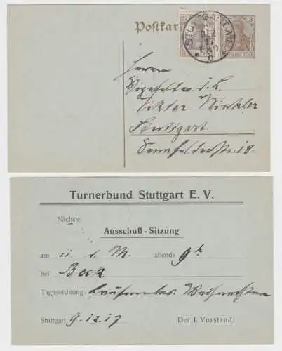 97839 DR Ganzsache Postkarte P89 Zudruck Turnerbund Stuttgart e.V. 1917