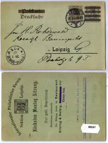 89247 Privat Ganzsache AK PP41/ B6 Int. Philatelisten-Verein Sektion Leipzig 190