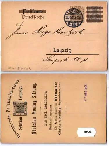 88722 Privat Ganzsache AK PP41/ B6 Int. Philatelisten-Verein Sektion Leipzig 190