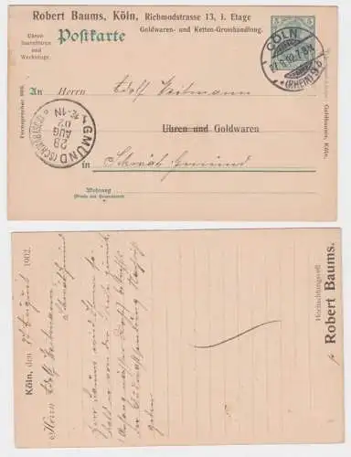 94846 DR Ganzsache Postkarte P58 Zudruck Robert Baums Goldwaren Köln 1902