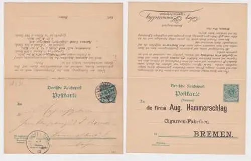 88598 Ganzsachen Postkarte P31 Zudruck Aug. Hammerschlag Cigarren-Fabrik Bremen