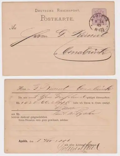 98499 DR Ganzsachen Postkarte P10 Zudruck Gutschrift Bestätigung Apolda 1883