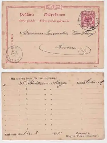 98753 Ganzsachen Postkarte P37 Zudruck Concordia Bergbau AG Oberhausen 1894