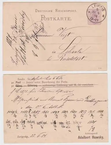 97854 DR Ganzsachen Postkarte P10 Zudruck Adalbert Hawsky Leipzig 1884