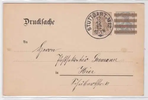 97783 DR Ganzsachen Postkarte DRP3 Stadtpost Stuttgart 1912