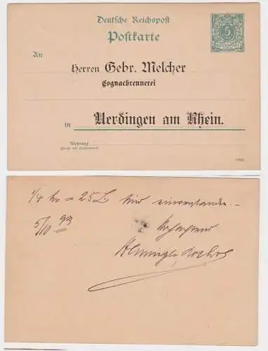 97825 Ganzsachen Postkarte P20 Zudruck Gebr. Melcher Cognacbrennerei Uerdingen