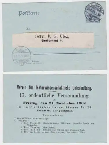 97257 Ganzsachen Postkarte P63 Zudruck Verein für naturw. Unterhaltung Hamburg