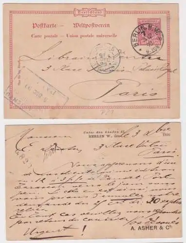 14921 DR Ganzsachen Postkarte P21 Zudruck A. Asher & Co. Berlin nach Paris 1890