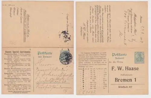 16896 DR Ganzsachen Postkarte P92 Zudruck F.W. Haaes Hoflieferant Bremen 1914