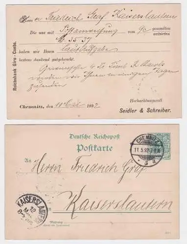 15140 DR Ganzsachen Postkarte P30 Zudruck Seidler & Schreiber Chemnitz 1892