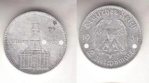 2 Mark Silber Münze 3. Reich Garnisonkirche mit Datum 1934 F Jäger 355 (112421)