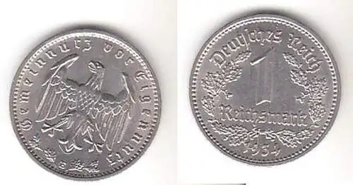 1 Mark Nickel Münze 3. Reich 1934 E, Jäger 354 (111559)