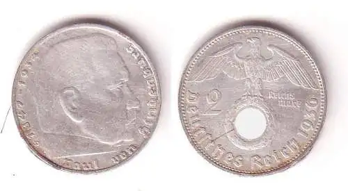 2 Mark Silber Münze 3. Reich Hindenburg 1936 D Jäger 366 (112743)