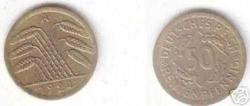 50 Rentenpfennig Münze Weimarer Republik 1924 A