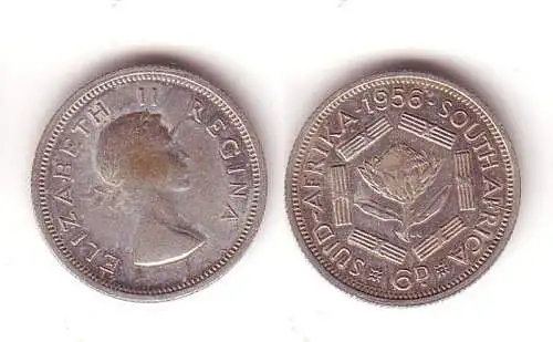 6 Pence Silber Münze Südafrika 1956