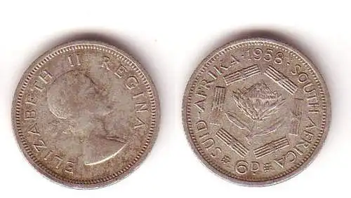 6 Pence Silber Münze Südafrika 1958