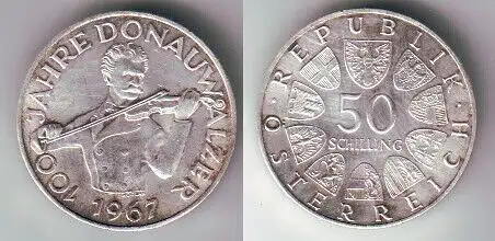 50 Schilling Silber Münze Österreich 100 Jahre Donauwalzer 1967 (111840)