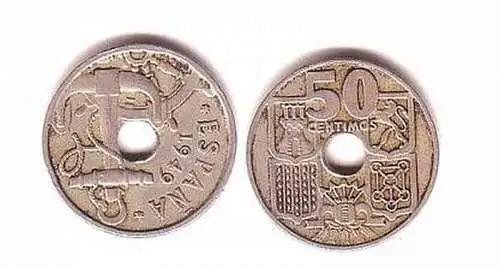 50 Centimos Nickel Münze Spanien 1949