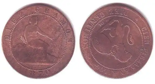 10 Centimos Kupfer Münze Spanien 1870