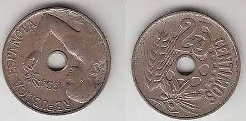 25 Centimos Nickel Münze Spanien 1934