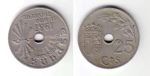 25 Centimes Loch Münze Spanien 1937