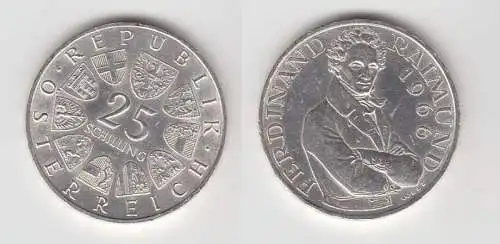 25 Schilling Silber Münze Österreich Ferdinand Raimund 1966 (113379)