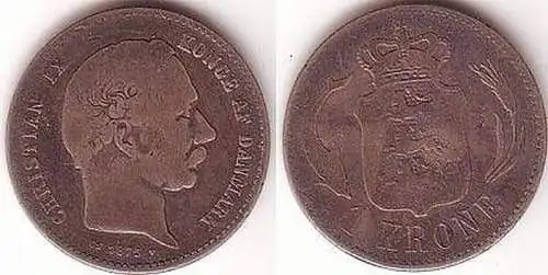 1 Krone Silber Münze Dänemark 1875