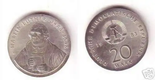 DDR Gedenk Münze 20 Mark Martin Luther 1983 Stempelglanz