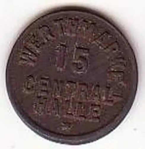 Alte 15 Pfennig Zink Wertmarke Central Halle um 1920