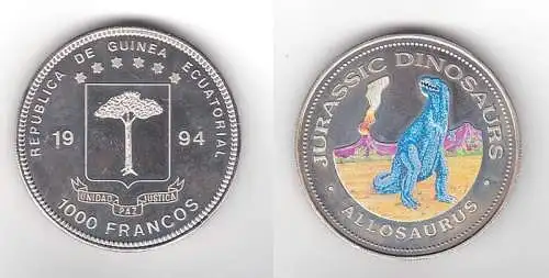 1000 Francos Nickel Farb Münze Äquatorial Guinea Allosaurus 1994 (110355)