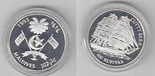 100 Rufiyaa Silber Münze Malediven 1993 in PP