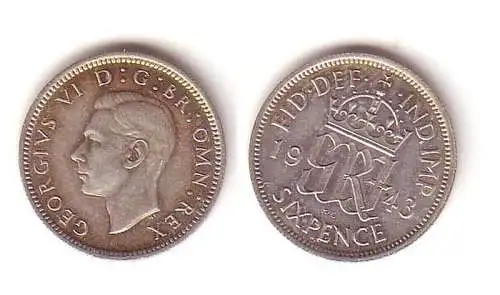 6 Pence Silber Münze Großbritannien 1943