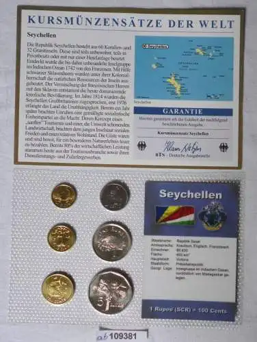 Kursmünzsatz Seychellen 6 Münzen 1 Cent bis 5 Rupees in TOP Erhaltung im Blister