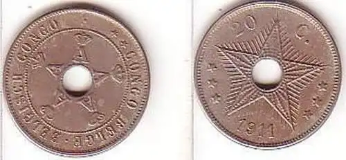 20 Cents Nickel Münze Belgisch Kongo 1911