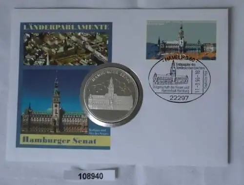 schöner Numisbrief mit versilberter Medaille Hamburger Senat 1999