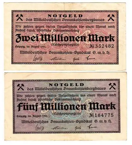 2 Banknoten Inflation Mitteldeutsches Braunkohlen Syndikat GmbH 1923 (109895)