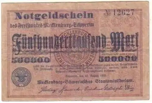 500000 Mark Banknote Inflation Mecklenburg Schwerin