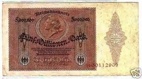 5 Millionen Mark Banknote Inflation 1. Juni 1923 Ro. 88