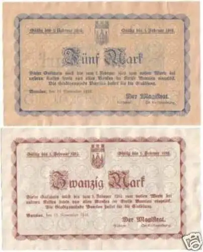 2 Banknoten Großnotgeld Stadt Bunzlau Schlesien 1918