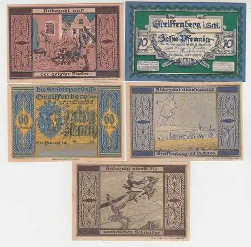 5 Banknoten Notgeld Stadt Greiffenberg Gryfow Sl. in Schlesien 1920