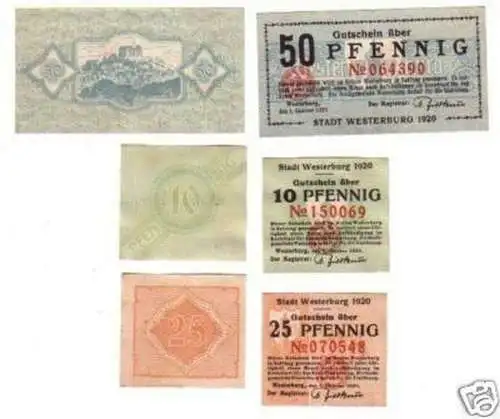 3 Banknoten Notgeld der Stadt Westerburg 1920