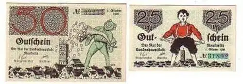 2 Banknoten Notgeld Landeshauptstadt Neustrelitz 1920