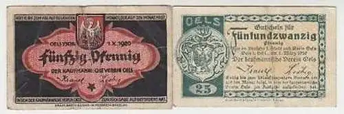 2 Banknoten Notgeld kaufmännischer Verein Oels 1920