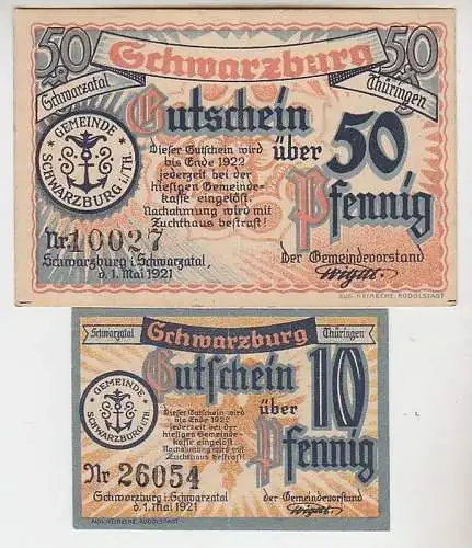 10 und 50 Pfennig Banknoten Notgeld Gemeinde Schwarzburg 1921